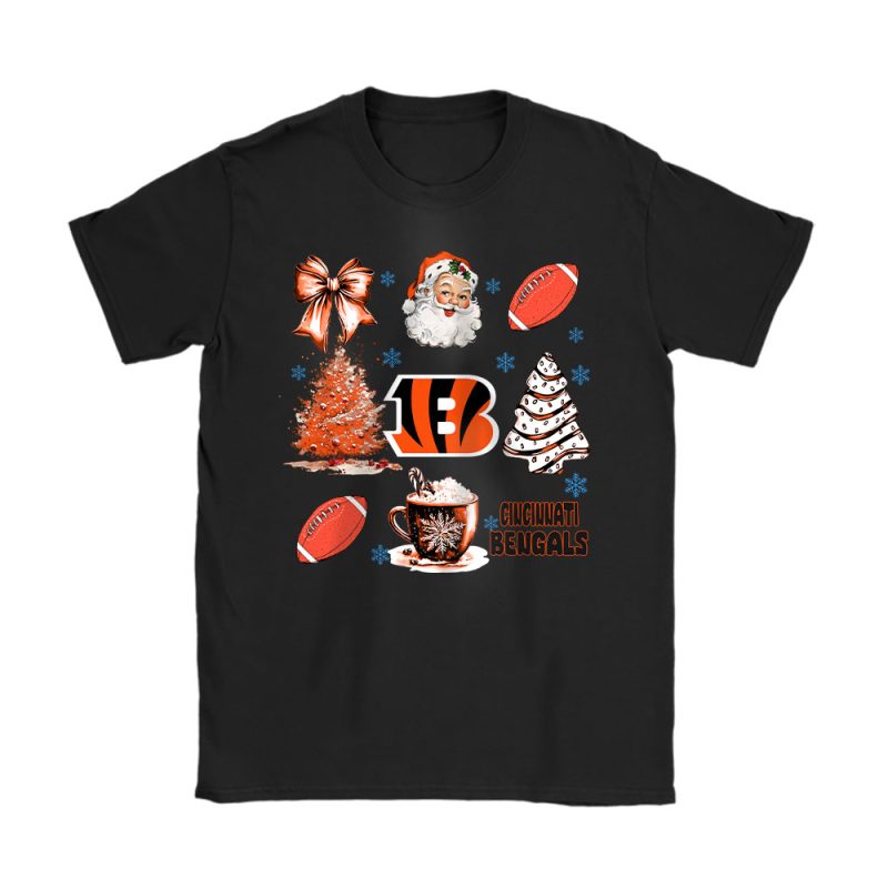 Cincinnati Bengals Merry Christmas NFL Gift For Fan Santa Xmas Family Christmas Unisex T-Shirt Cotton Tee TAT20412