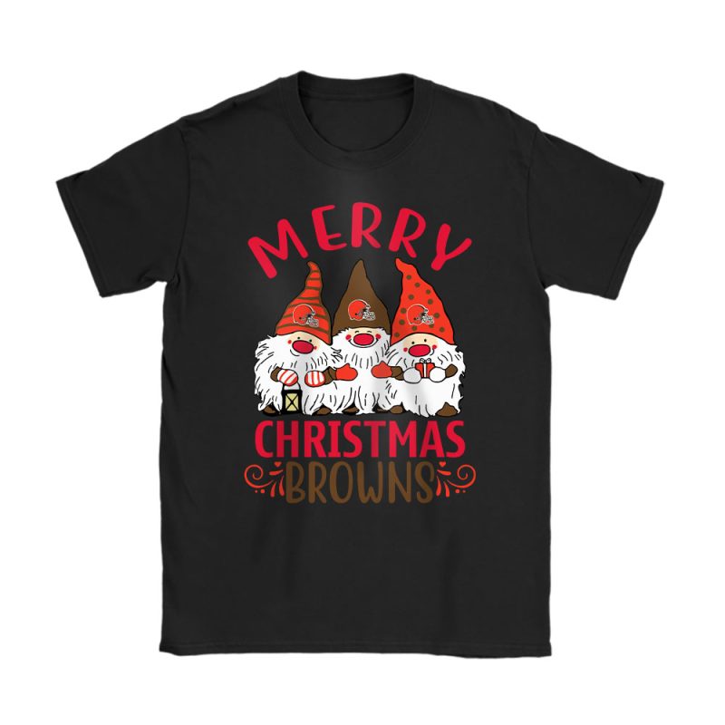 Cleveland Browns Merry Christmas NFL Gift For Fan Christmas Gnomes Unisex T-Shirt Cotton Tee TAT20429