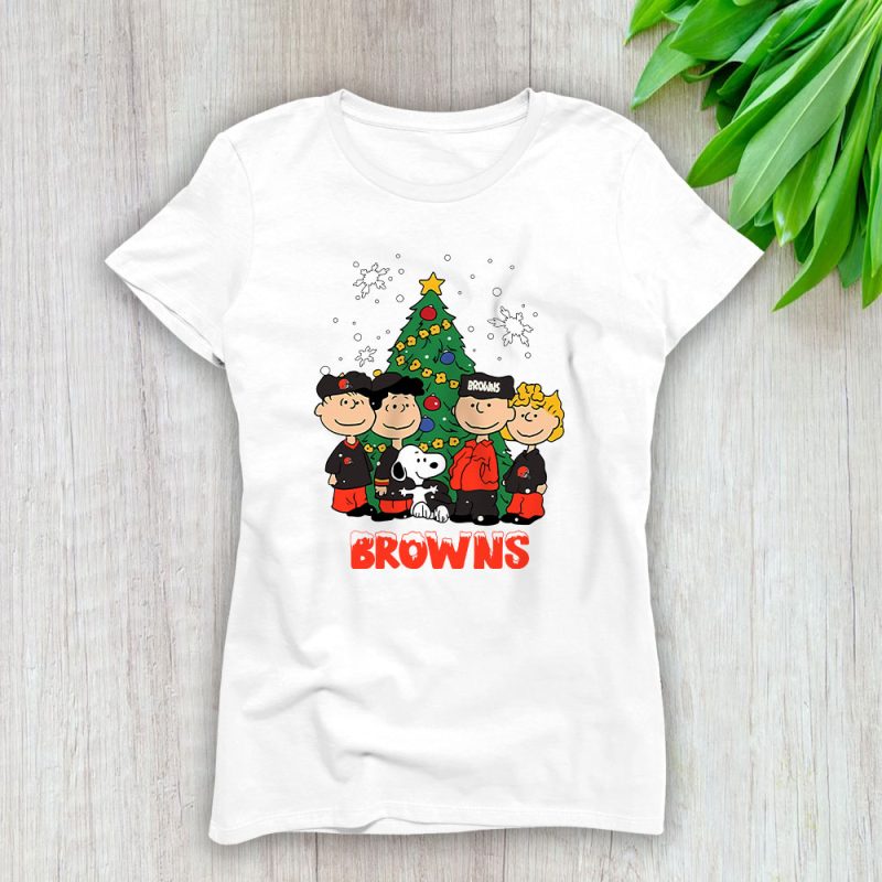 Cleveland Browns Merry Christmas NFL Gift For Fan Christmas Snoopy And Friends Lady T-Shirt Women Tee LTL20436