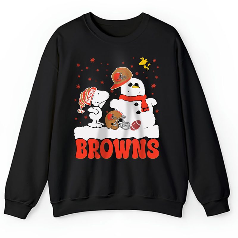 Cleveland Browns Merry Christmas NFL Gift For Fan Christmas Snoopy And Snow Man Unisex Sweatshirt TAH20437