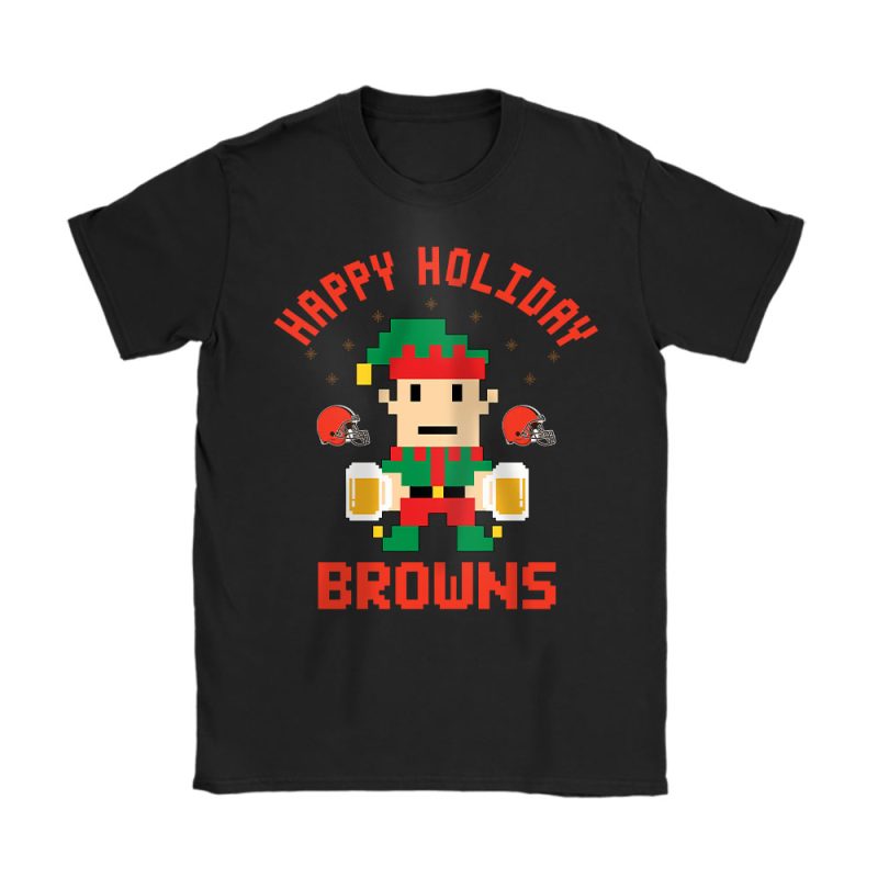 Cleveland Browns Merry Christmas NFL Gift For Fan Cute Elf Happy Holiday Unisex T-Shirt Cotton Tee TAT20417