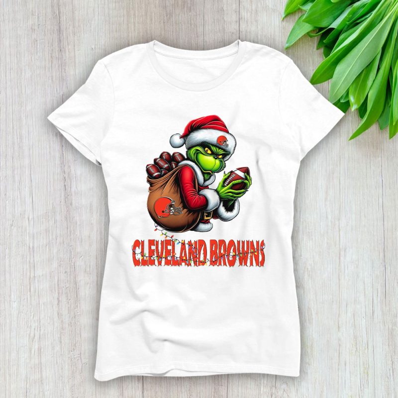 Cleveland Browns Merry Christmas NFL Gift For Fan Cute Grinch Lady T-Shirt Women Tee LTL20419