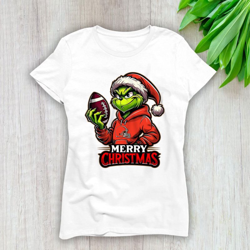 Cleveland Browns Merry Christmas NFL Gift For Fan Cute Grinch Lady T-Shirt Women Tee LTL20420