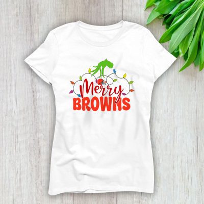 Cleveland Browns Merry Christmas NFL Gift For Fan Cute Grinch Lady T-Shirt Women Tee LTL20439