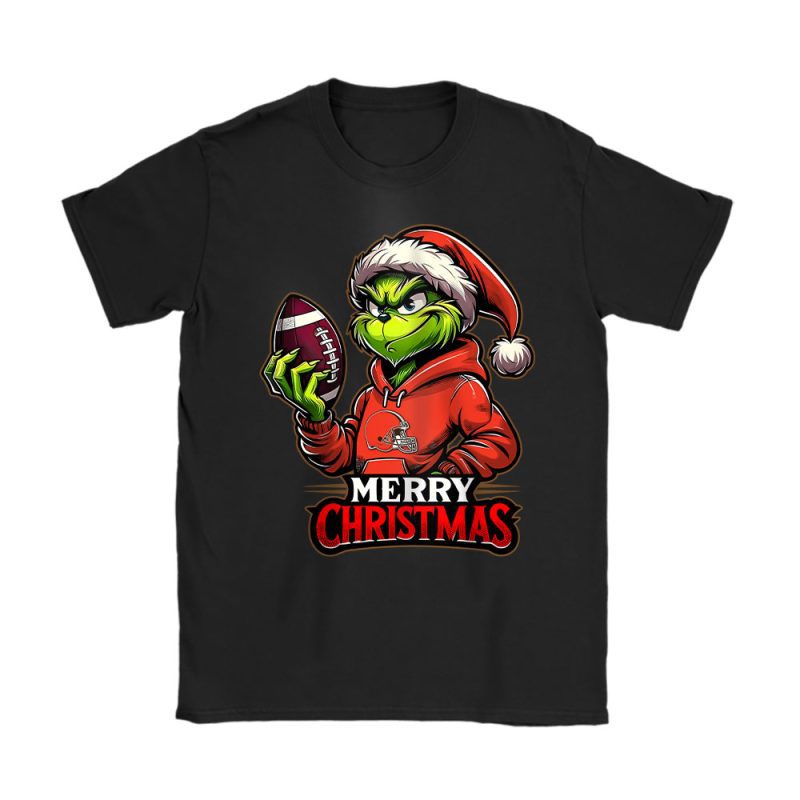 Cleveland Browns Merry Christmas NFL Gift For Fan Cute Grinch Unisex T-Shirt Cotton Tee TAT20420