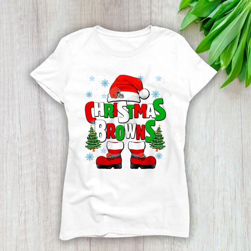 Cleveland Browns Merry Christmas NFL Gift For Fan Cute Santa Hohoho Lady T-Shirt Women Tee LTL20416