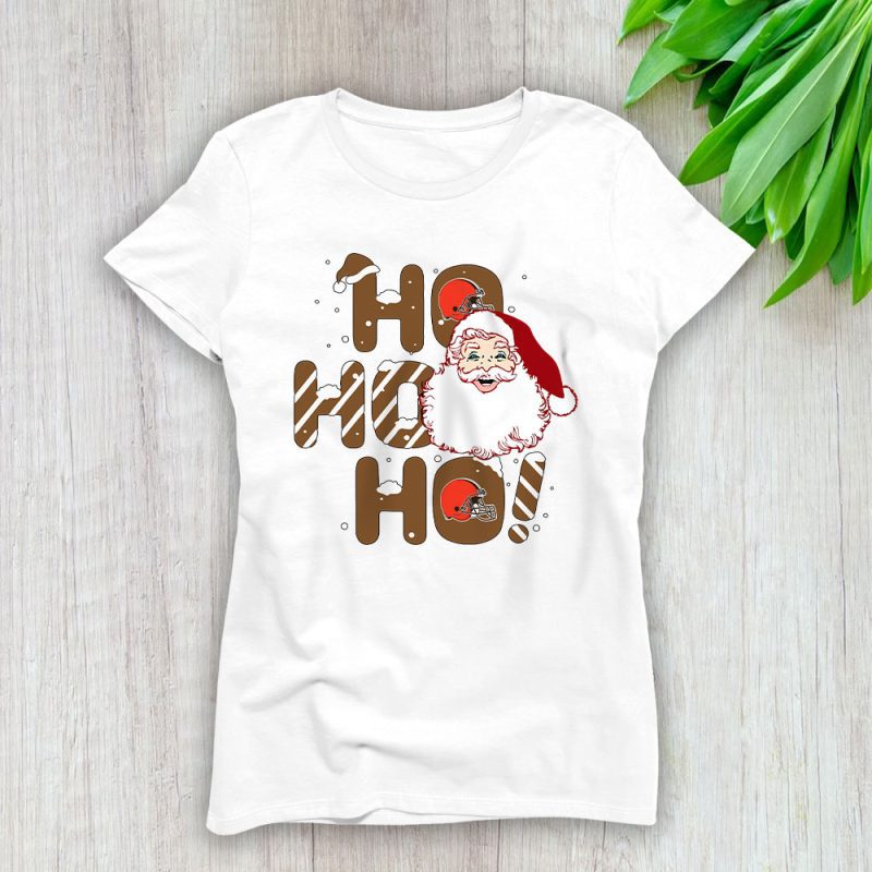 Cleveland Browns Merry Christmas NFL Gift For Fan Cute Santa Hohoho Lady T-Shirt Women Tee LTL20418