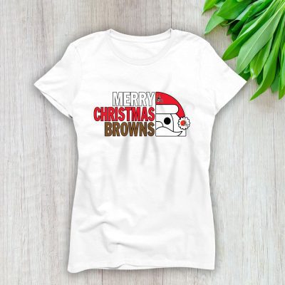 Cleveland Browns Merry Christmas NFL Gift For Fan Cute Santa Hohoho Lady T-Shirt Women Tee LTL20421