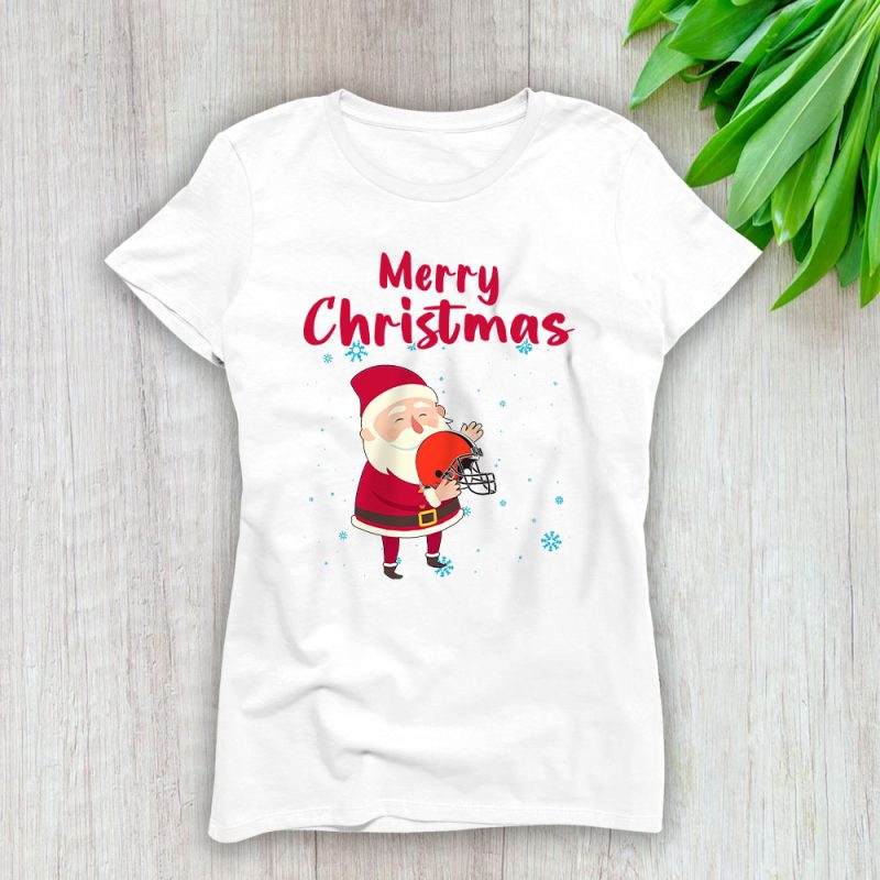 Cleveland Browns Merry Christmas NFL Gift For Fan Cute Santa Hohoho Lady T-Shirt Women Tee LTL20426