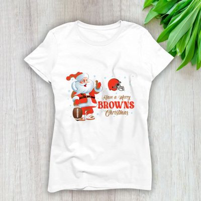 Cleveland Browns Merry Christmas NFL Gift For Fan Cute Santa Hohoho Lady T-Shirt Women Tee LTL20438