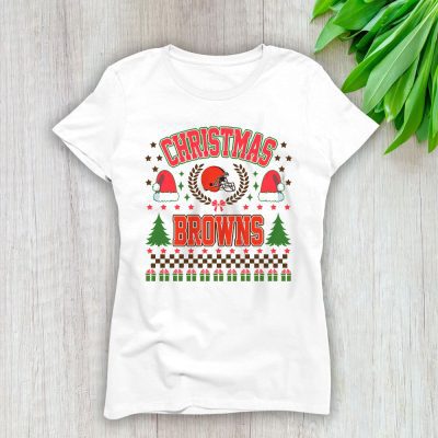 Cleveland Browns Merry Christmas NFL Gift For Fan Cute Santa Hohoho Lady T-Shirt Women Tee LTL20446