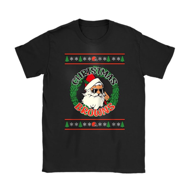 Cleveland Browns Merry Christmas NFL Gift For Fan Cute Santa Hohoho Unisex T-Shirt Cotton Tee TAT20415