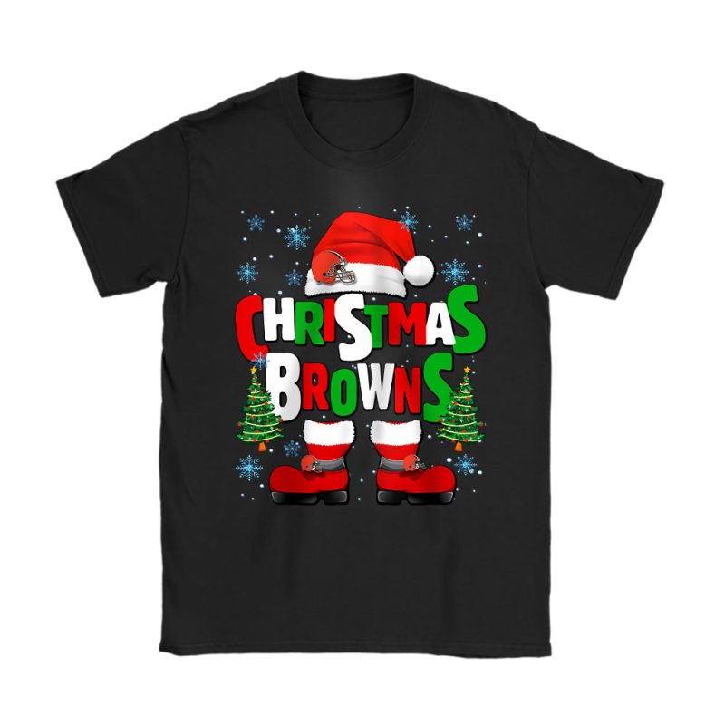 Cleveland Browns Merry Christmas NFL Gift For Fan Cute Santa Hohoho Unisex T-Shirt Cotton Tee TAT20416