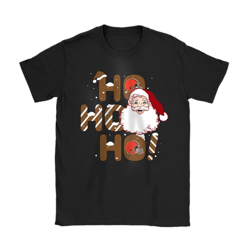 Cleveland Browns Merry Christmas NFL Gift For Fan Cute Santa Hohoho Unisex T-Shirt Cotton Tee TAT20418