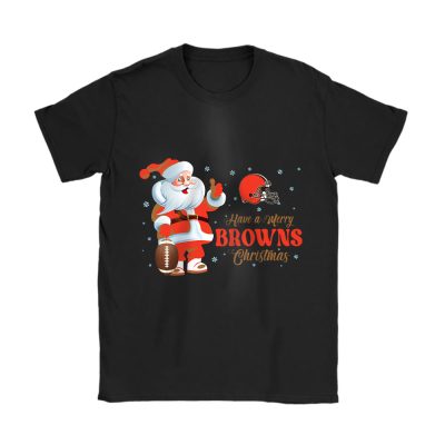 Cleveland Browns Merry Christmas NFL Gift For Fan Cute Santa Hohoho Unisex T-Shirt Cotton Tee TAT20438