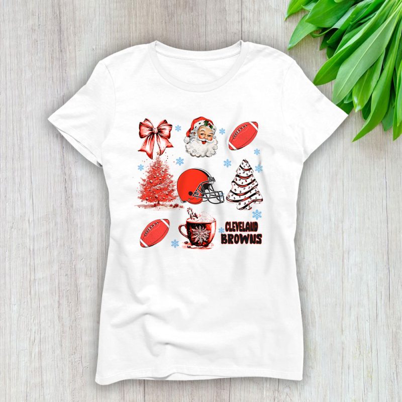 Cleveland Browns Merry Christmas NFL Gift For Fan Santa Xmas Family Christmas Lady T-Shirt Women Tee LTL20447