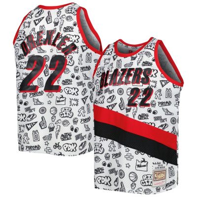 Clyde Drexler Portland Trail Blazers 1991/92 Hardwood Classics Doodle Swingman Player Jersey - White