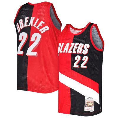 Clyde Drexler Portland Trail Blazers Hardwood Classics 1991/92 Split Swingman Jersey - Red/Black