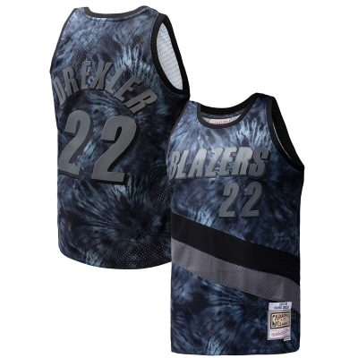 Clyde Drexler Portland Trail Blazers Hardwood Classics 1991/92 Tie-Dye Swingman Jersey - Black