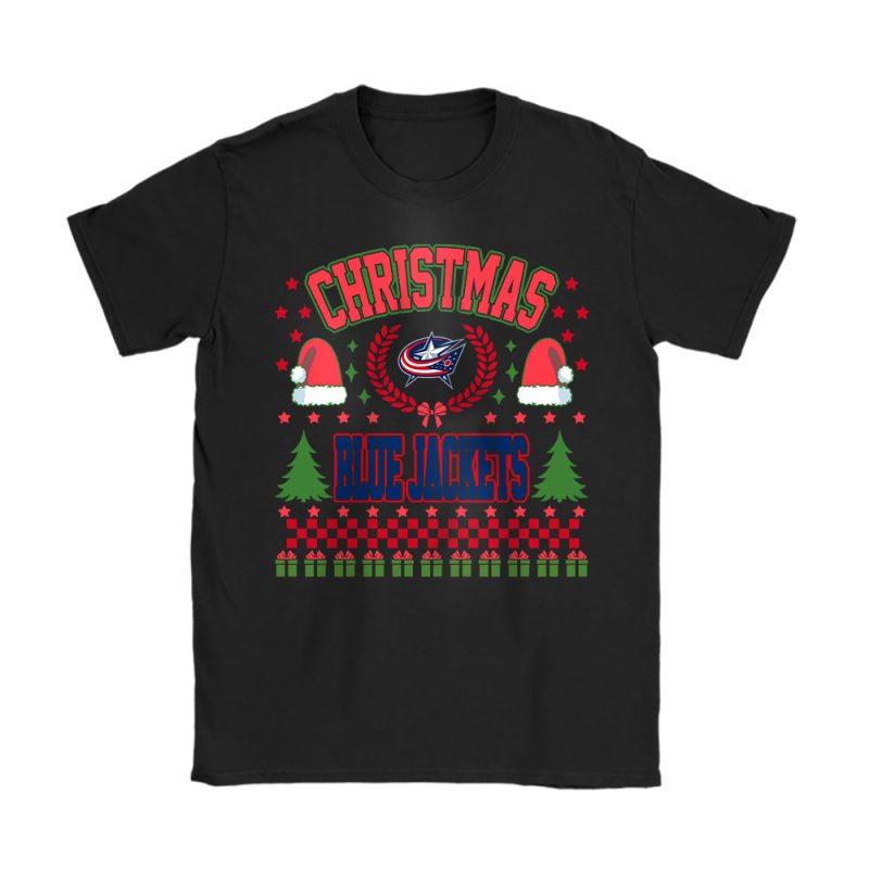 Columbus Blue Jackets Merry Christmas NHL Gift For Fan Cute Santa Hohoho Unisex T-Shirt Cotton Tee TAT21667