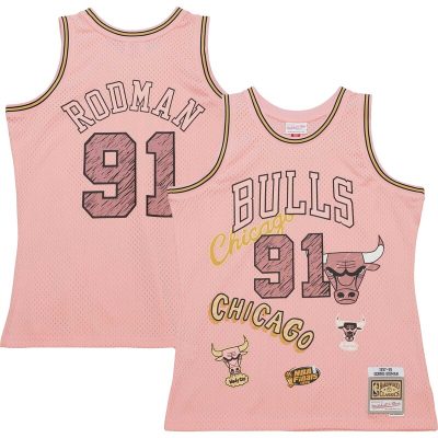 Dennis Rodman Chicago Bulls 1997/98 Swingman Sidewalk Sketch Jersey - Pink