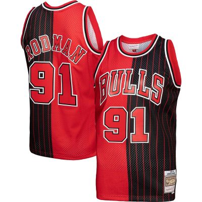 Dennis Rodman Chicago Bulls Big & Tall Hardwood Classics 1995/96 Split Swingman Jersey - Red/Black