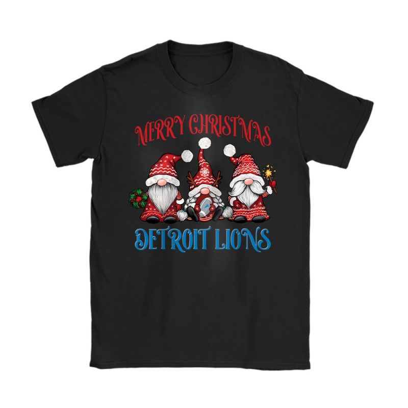 Detroit Lions Merry Christmas NFL Gift For Fan Christmas Gnomes Unisex T-Shirt Cotton Tee TAT20533