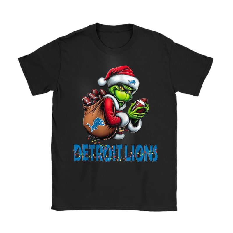 Detroit Lions Merry Christmas NFL Gift For Fan Cute Grinch Unisex T-Shirt Cotton Tee TAT20524