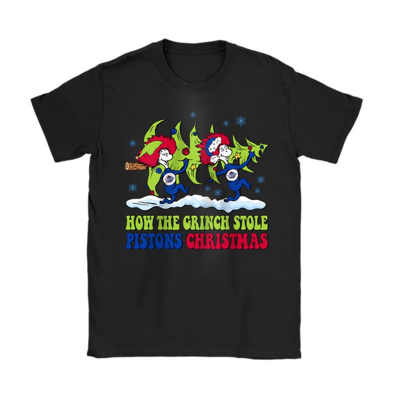 Detroit Pistons Merry Christmas NBA Gift For Fan Cute Grinch Unisex T-Shirt Cotton Tee TAT21716