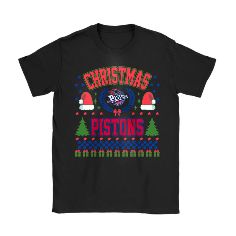 Detroit Pistons Merry Christmas NBA Gift For Fan Cute Santa Hohoho Unisex T-Shirt Cotton Tee TAT21722