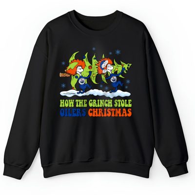 Edmonton Oilers Merry Christmas NHL Gift For Fan Cute Grinch Unisex Sweatshirt TAH21732