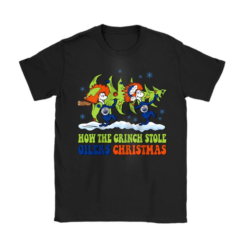 Edmonton Oilers Merry Christmas NHL Gift For Fan Cute Grinch Unisex T-Shirt Cotton Tee TAT21732