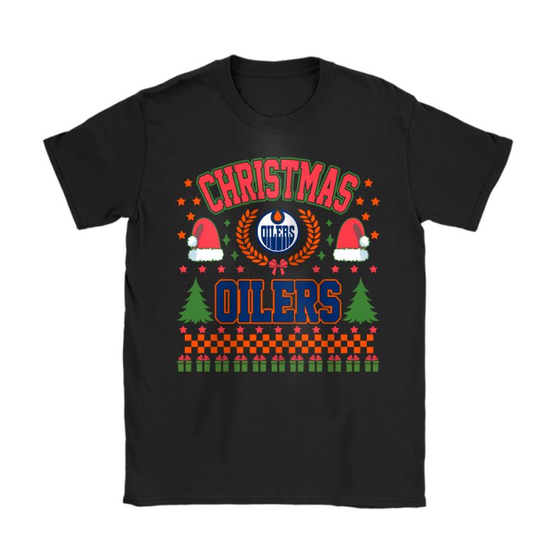 Edmonton Oilers Merry Christmas NHL Gift For Fan Cute Santa Hohoho Unisex T-Shirt Cotton Tee TAT21735