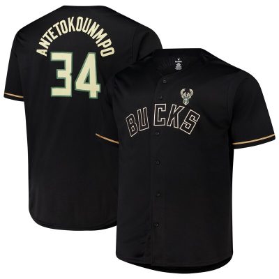 Giannis Antetokounmpo Milwaukee Bucks Profile Big & Tall Name & Number Button-Up Jersey - Black