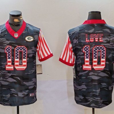 Green Bay Packers #10 Jordan Love Camo USA Flag Limited Football Stitched Jersey