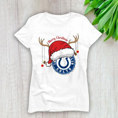 Indianapolis Colts Merry Christmas NFL Gift For Fan Cute Santa Hohoho Lady T-Shirt Women Tee LTL20633