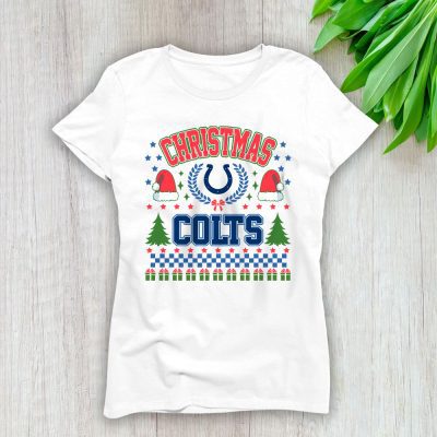 Indianapolis Colts Merry Christmas NFL Gift For Fan Cute Santa Hohoho Lady T-Shirt Women Tee LTL20656