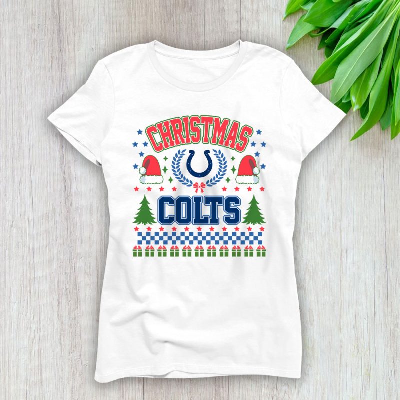 Indianapolis Colts Merry Christmas NFL Gift For Fan Cute Santa Hohoho Lady T-Shirt Women Tee LTL20656