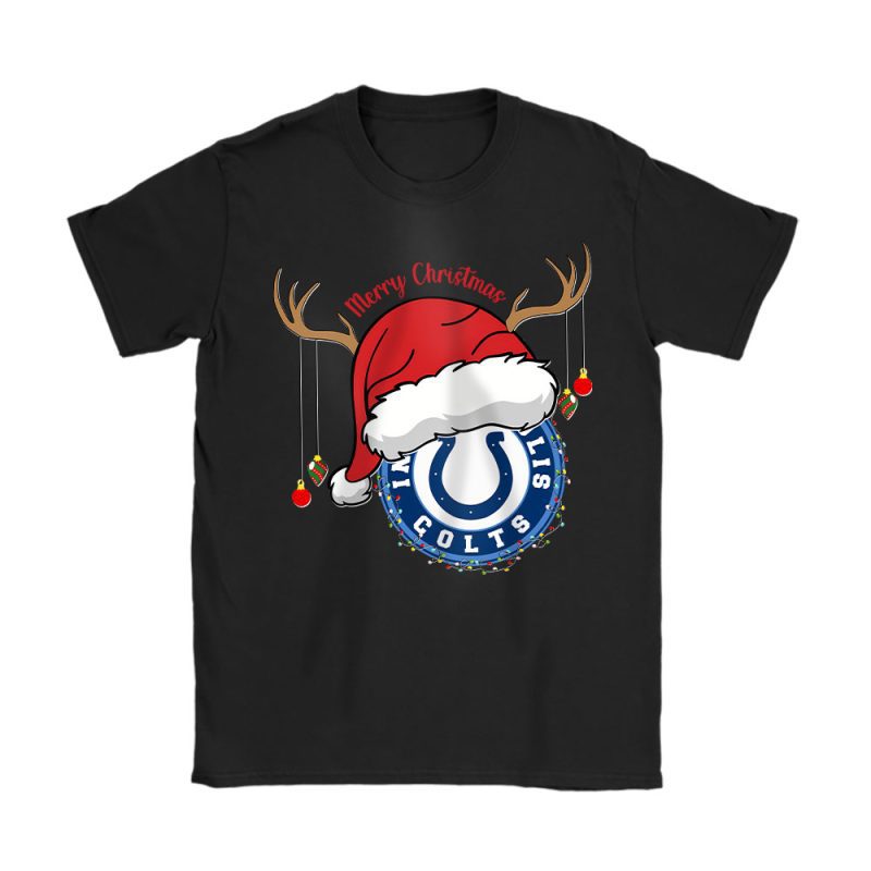 Indianapolis Colts Merry Christmas NFL Gift For Fan Cute Santa Hohoho Unisex T-Shirt Cotton Tee TAT20633