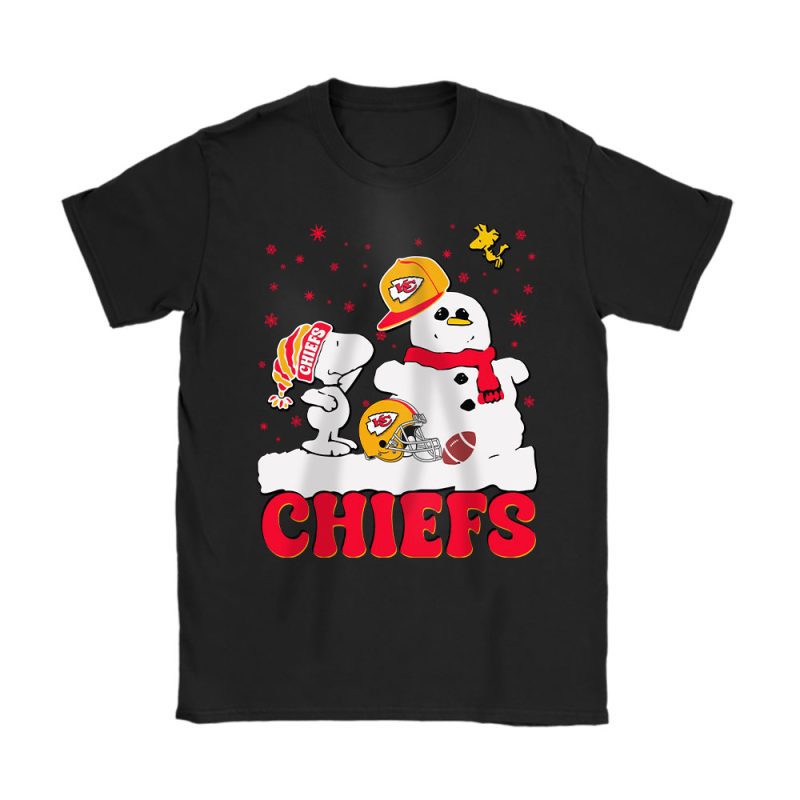 Kansas City Chiefs Merry Christmas NFL Gift For Fan Christmas Snoopy And Snow Man Unisex T-Shirt Cotton Tee TAT20717