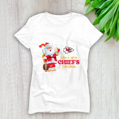 Kansas City Chiefs Merry Christmas NFL Gift For Fan Cute Santa Hohoho Lady T-Shirt Women Tee LTL20718