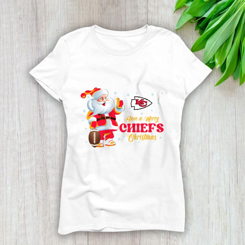 Kansas City Chiefs Merry Christmas NFL Gift For Fan Cute Santa Hohoho Lady T-Shirt Women Tee LTL20718