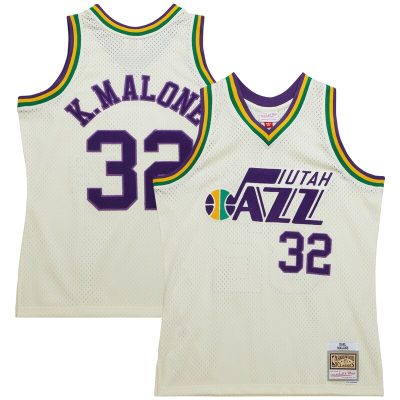 Karl Malone Utah Jazz Chainstitch Swingman Jersey - Cream