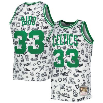 Larry Bird Boston Celtics 1985/86 Hardwood Classics Doodle Swingman Jersey - White