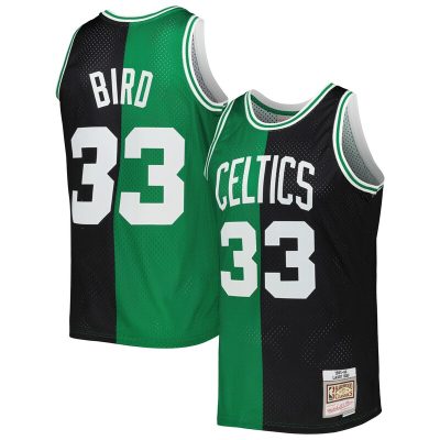 Larry Bird Boston Celtics Hardwood Classics 1985/86 Split Swingman Jersey - Black/Kelly Green