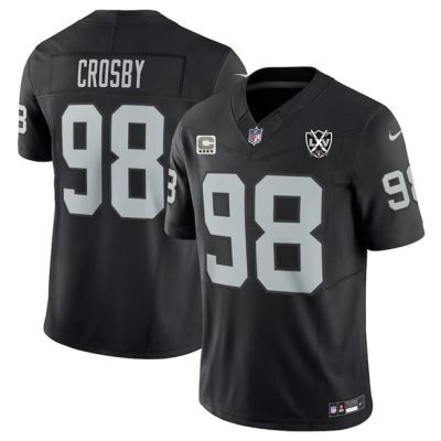 Las Vegas Raiders #98 Maxx Crosby Black 2024 F.U.S.E With 4-Star C Patch And 65th Anniversary Patch Vapor Football Stitched Jersey