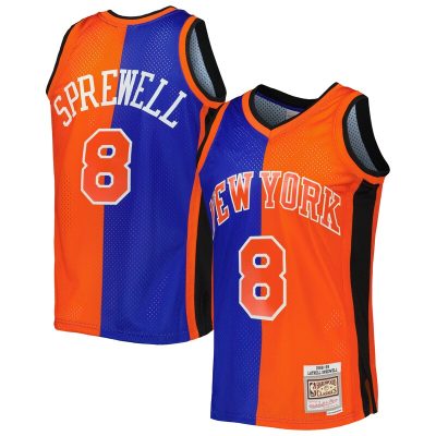 Latrell Sprewell New York Knicks Hardwood Classics 1998/99 Split Swingman Jersey - Blue/Orange