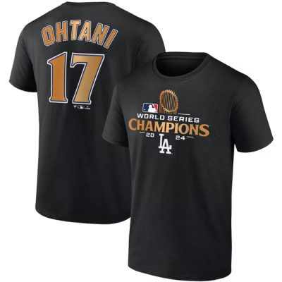 Los Angeles Dodgers #17 Shohei Ohtani Black 2024 World Series Champions Name & Number T-Shirt