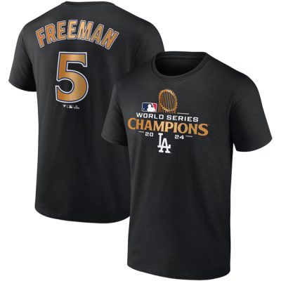 Los Angeles Dodgers #5 Freddie Freeman Black 2024 World Series Champions Name & Number T-Shirt