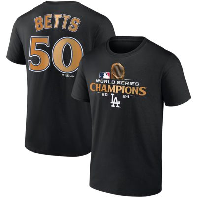 Los Angeles Dodgers #50 Mookie Betts Black 2024 World Series Champions Name & Number T-Shirt